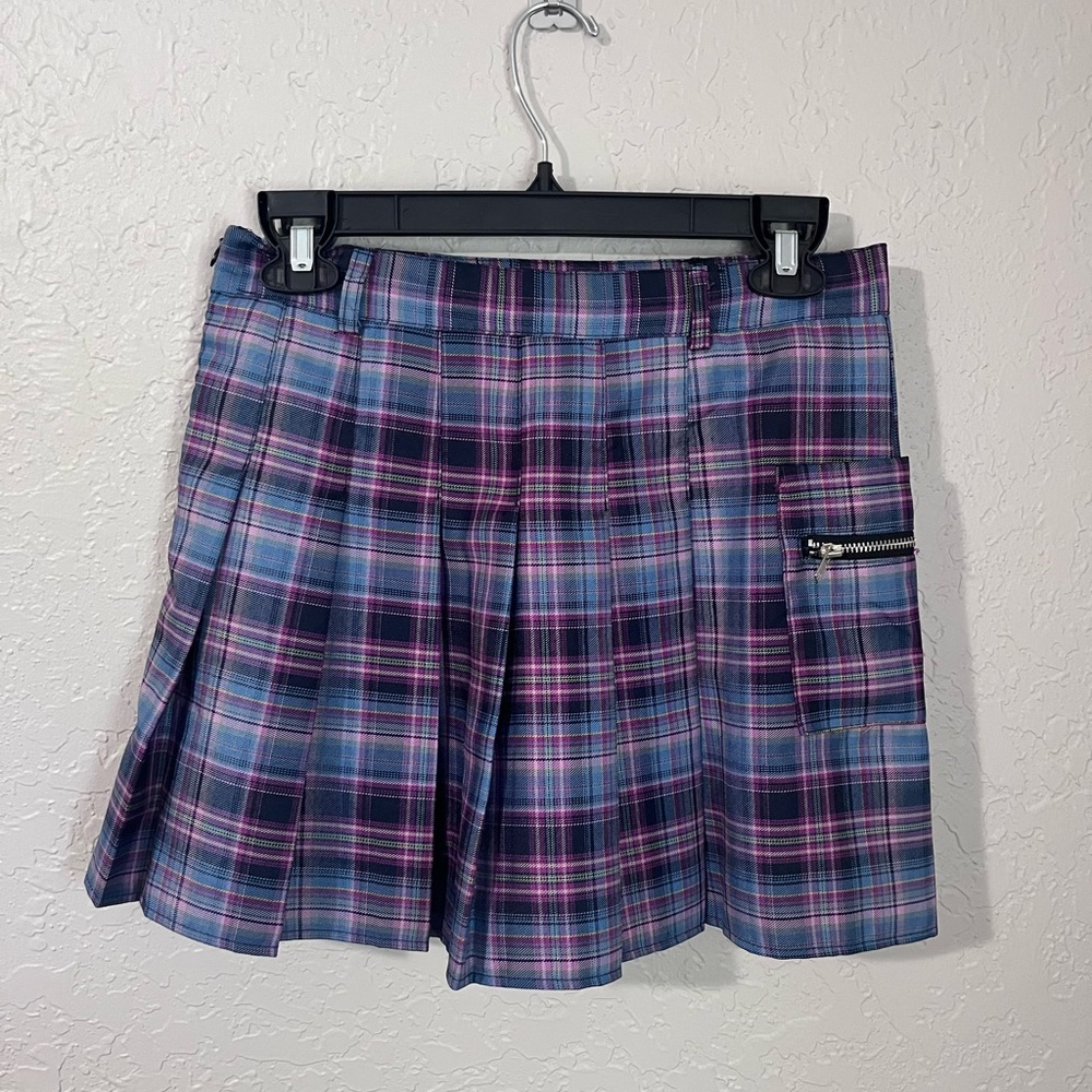 Cider Blue and Pink Plaid Mini Skirt
